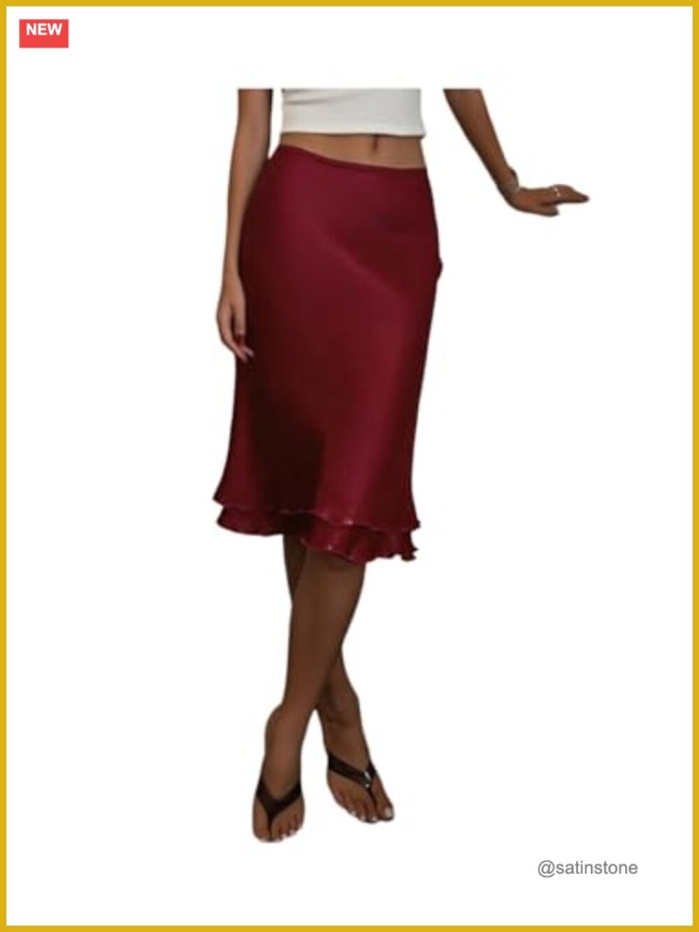 Women's Satin Midi Skirt A-Line Low Rise Tiered Flowy Cocktail Party